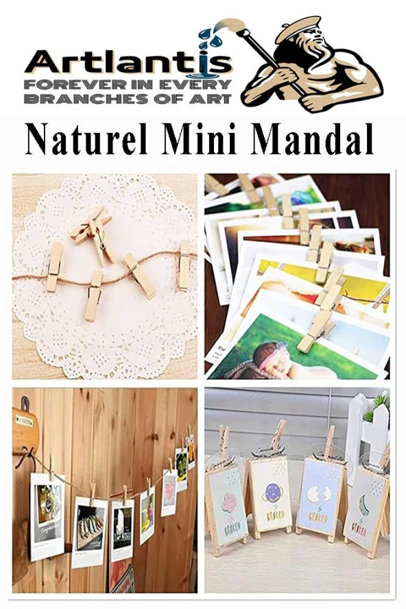 Naturel Mini Mandal Ahşap 50 Adet Renksiz Minik Mandal Dekoratif Süsleme Fotoğraf Asma Mandalı Dekarasyon