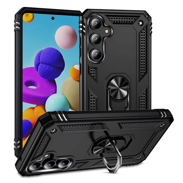 Gpack Samsung Galaxy A35 Kılıf Vega Sert Silikon Tank Standlı Yüzüklü Mıknatıslı