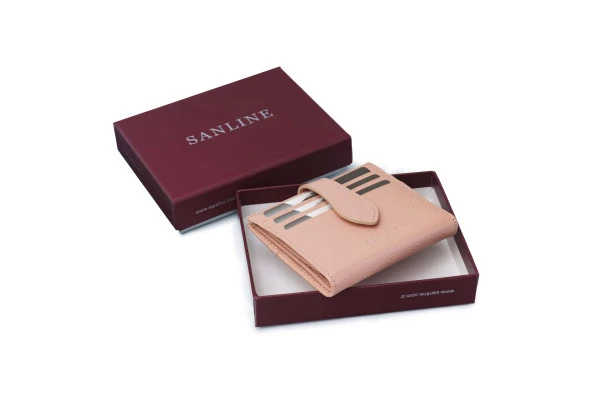 SANLINE 800 Hakiki Deri Kartlık Görünümlü Unisex Cüzdan - Pudra - 2