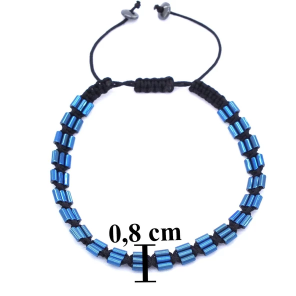 Mavi Hematit Doğal Taş Asansörlü Erkek Bileklik  EBLK-201 - Resim 4