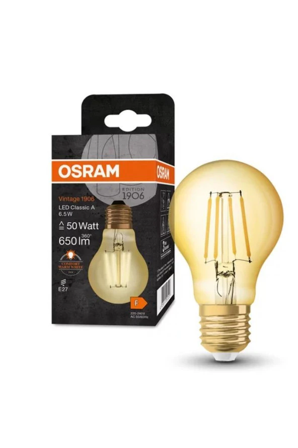 Osram Vintage 6,5W (50W)  Rustik Led Ampul - Sarı A60 Dekoratif Lamba