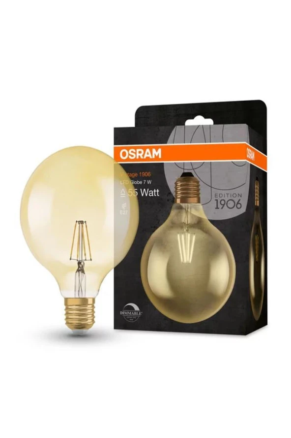 Osram Vintage 6,5W (55W) Dim Glop Rustik Ampul - Sarı Işığı Kısılabilir Dekoratif Lamba