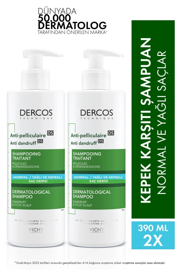 Vichy Dercos Anti-Dandruff Kepek Karşıtı Şampuan Normal & Yağlı Saçlar 390 mlx 2 8681689315023