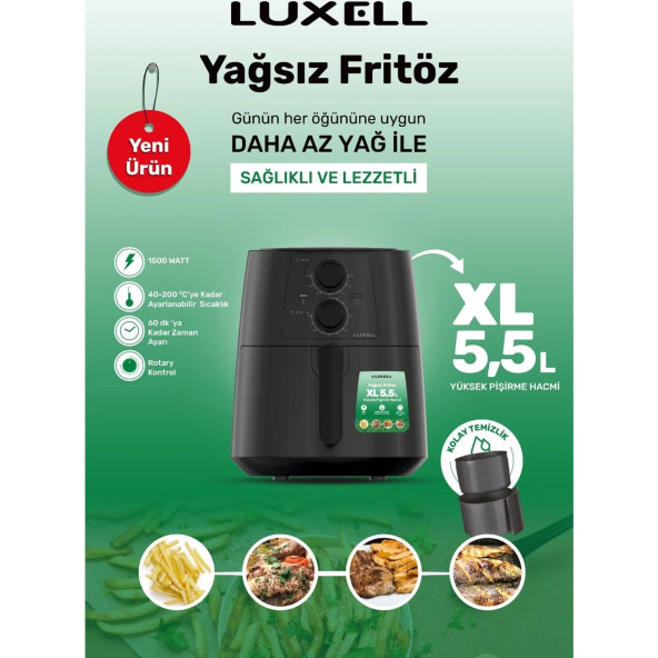Luxell Fastfryer Xl 5.5 Litre ( Yağsız Fritöz Airfryer ) LX-FC5130 - 2
