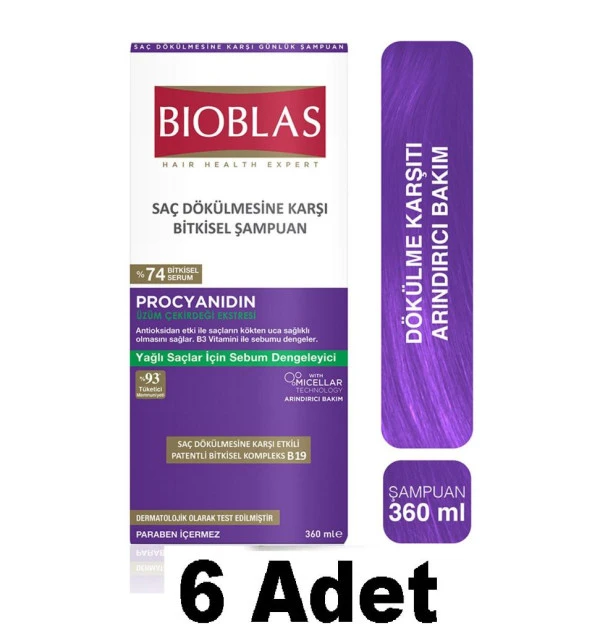 Bioblas Procyanidin Yağlı Saçlar için Dökülme Karşıtı Şampuan 360 ml 6 Adet