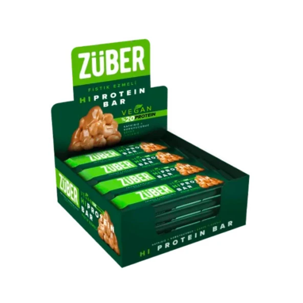 ZÜBER Fıstık Ezmeli Vegan Yüksek Proteinli Bar 45g X 12