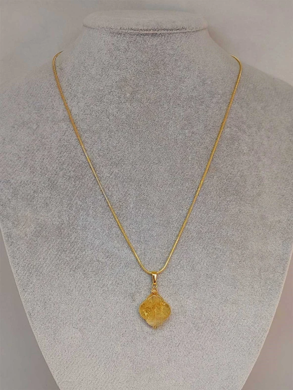 Sitrin Taşı Kolye Ucu Altın Kaplama Zincirli (49790) - Resim 2