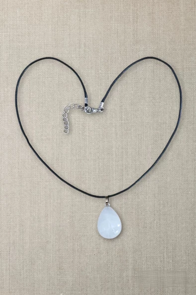 Süt Kuvars Deri İpli Kolye 454-1 - 4