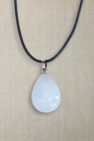 Süt Kuvars Deri İpli Kolye 454-1 - 3