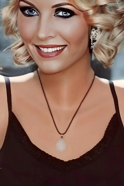 Süt Kuvars Deri İpli Kolye 454-1 - 2