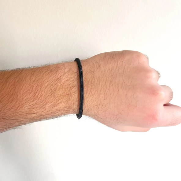 316L Çelik Siyah Erkek Kelepçe Bileklik EBLK-430 - Resim 2