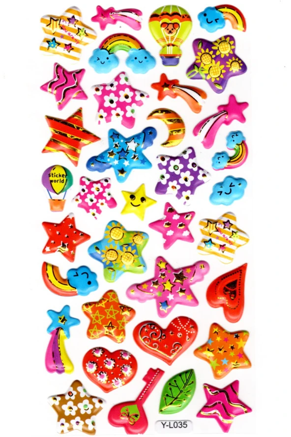 Sticker Kabartmalı Stiker Defter, Planlayıcı Etiket (limyl-035)-17x9cm- Desenli Yıldızlar