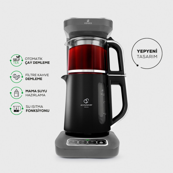 Karaca Çaysever Robotea Pro 4in1 2500 W Space Gray Konuşan Cam Demlikli Çay Makinesi