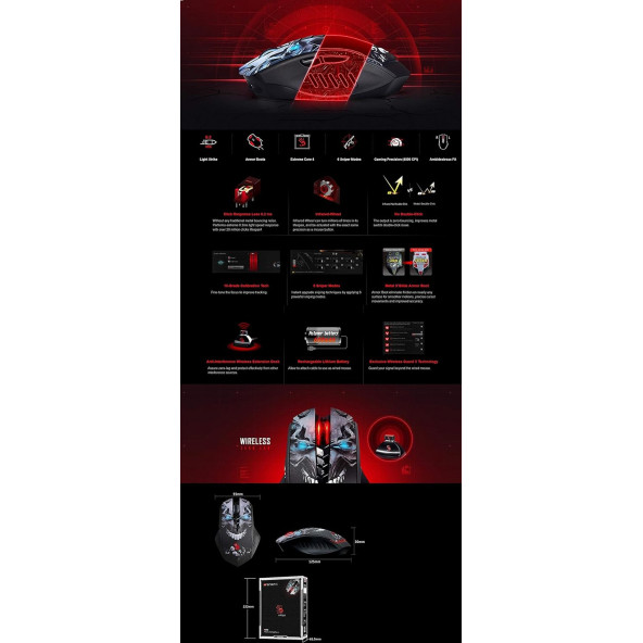 Bloody R80 Ghost 4000Dpi, Infrared Switch ,Metal Ayak, Multi Core, 8 Tuşlu HD Optik Kablosuz Gaming (Oyuncu) Mouse - 2