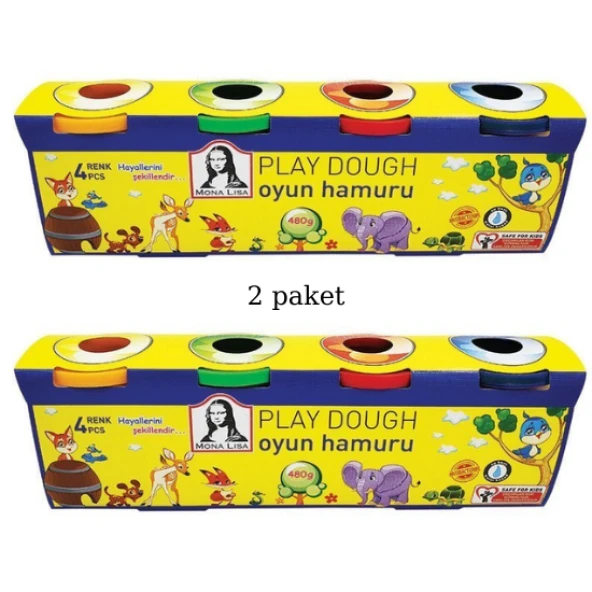 monalisa 4 lü oyun hamuru 2 paket 4x480 gr su bazlı