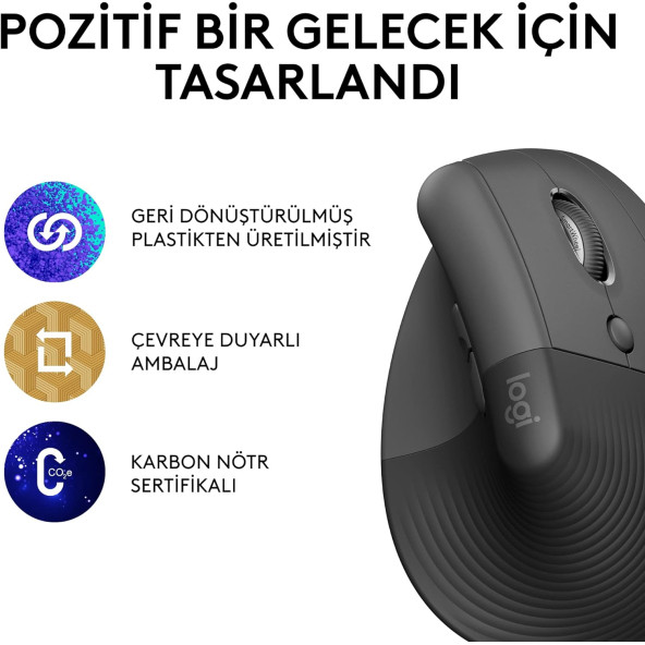 Logitech Lift 910-006473 Gelişmiş Ergonomik Dikey Mouse Siyah - 5