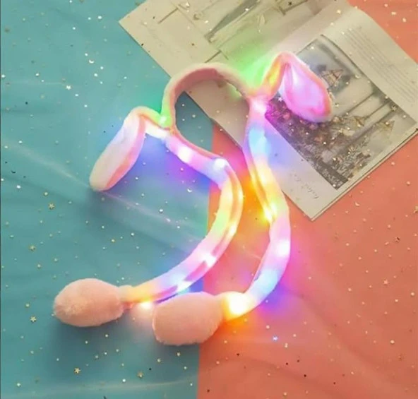 Taç Işıklı Hareketli Kulaklı Peluş Sevimli Tavşan Kulak Kız Çocuk - 8