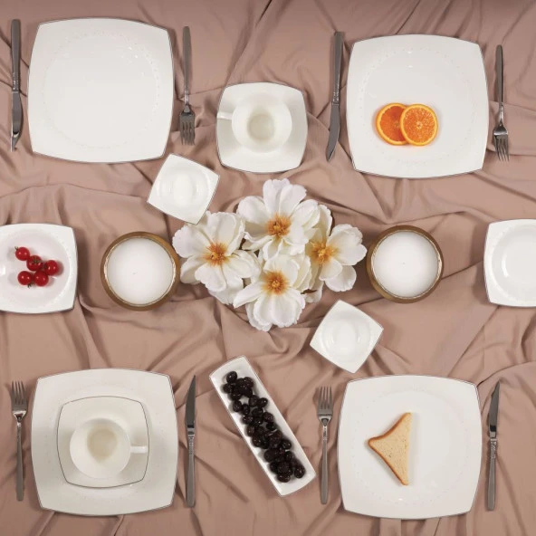 Karaca Fine Pearl Belha 26 Parça 6 Kişilik Kare İnci Kahvaltı Takımı