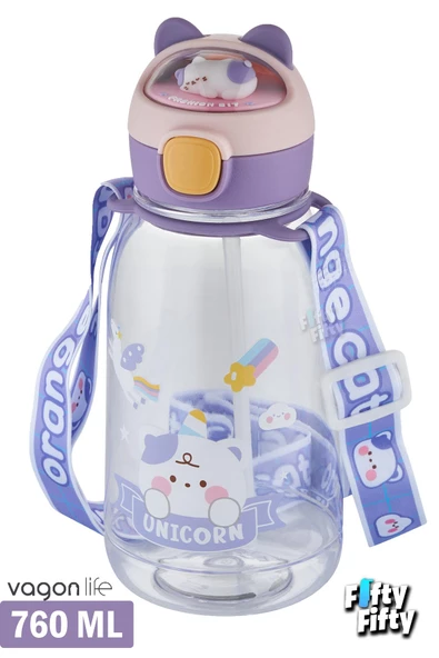 Vagonlife Pipetli 760 ML Boyun Askılı Çocuk Su Matarası 3D Hayvan Figürlü-FFVGN2021-760ML - Resim 2