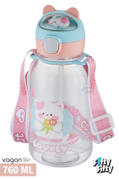 Vagonlife Pipetli 760 ML Boyun Askılı Çocuk Su Matarası 3D Hayvan Figürlü-FFVGN2021-760ML - Resim 8