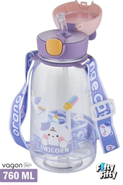 Vagonlife Pipetli 760 ML Boyun Askılı Çocuk Su Matarası 3D Hayvan Figürlü-FFVGN2021-760ML - Resim 3