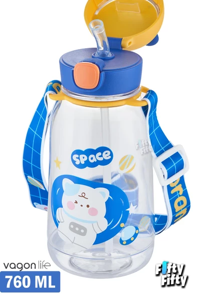 Vagonlife Pipetli 760 ML Boyun Askılı Çocuk Su Matarası 3D Hayvan Figürlü-FFVGN2021-760ML - Resim 6