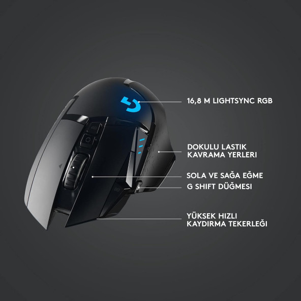 Logitech G G502 LIGHTSPEED 25.600 DPI Yüksek Performanslı Kablosuz Oyuncu Mouse - Siyah OUTLET - 6