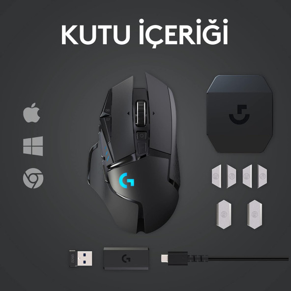 Logitech G G502 LIGHTSPEED 25.600 DPI Yüksek Performanslı Kablosuz Oyuncu Mouse - Siyah OUTLET - 9