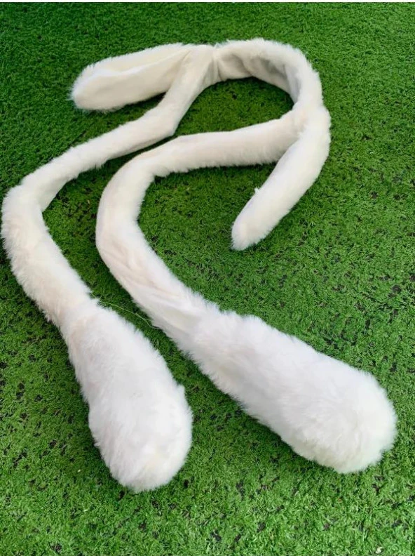 Taç Işıklı Hareketli Kulaklı Beyaz Peluş Sevimli Tavşan Kulak Kız Çocuk - 4