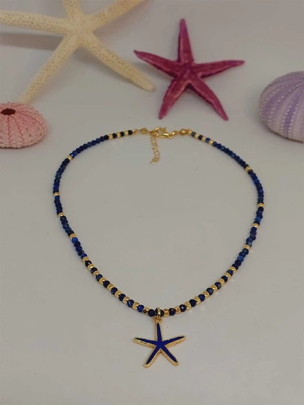 Lapis Taşı 3mm Deniz Temalı Tasarım Kolye  (49814) - Resim 4