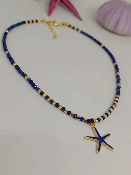 Lapis Taşı 3mm Deniz Temalı Tasarım Kolye  (49814) - Resim 6