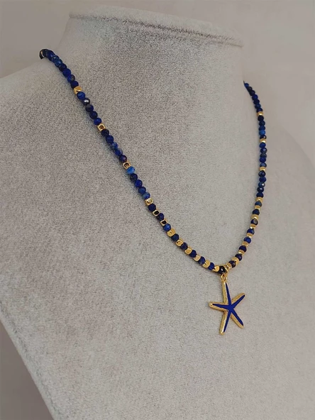 Lapis Taşı 3mm Deniz Temalı Tasarım Kolye  (49814) - Resim 5