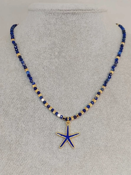Lapis Taşı 3mm Deniz Temalı Tasarım Kolye  (49814)