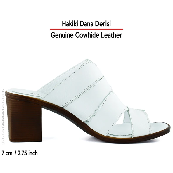 Erkan Saçmacı Bianca Beyaz Hakiki Dana Derisi Önü Açık Kesik Detaylı Kalın Topuklu Günlük Terlik - 2