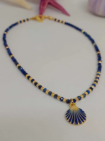 Lapis Taşı 3mm Deniz Temalı Tasarım Kolye  (49812) - Resim 3