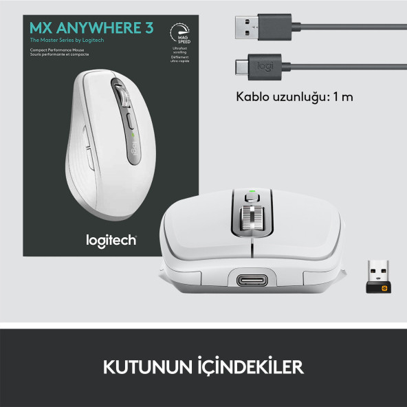 Logitech MX Anywhere 3 Kompakt Kablosuz Mouse - Beyaz OUTLET - 9