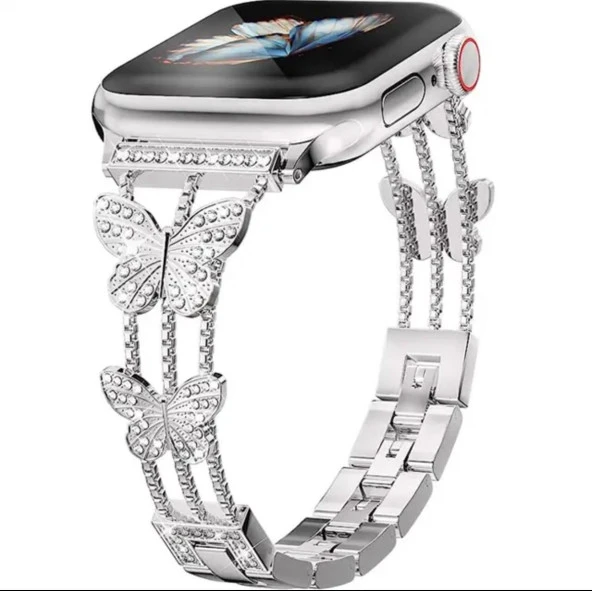 Apple Watch Seri 2/3/4/5/6/7/8/9/se 38 40 41mm Uyumlu Metal Ayarlanabilir Kelebekli Kordon - 2