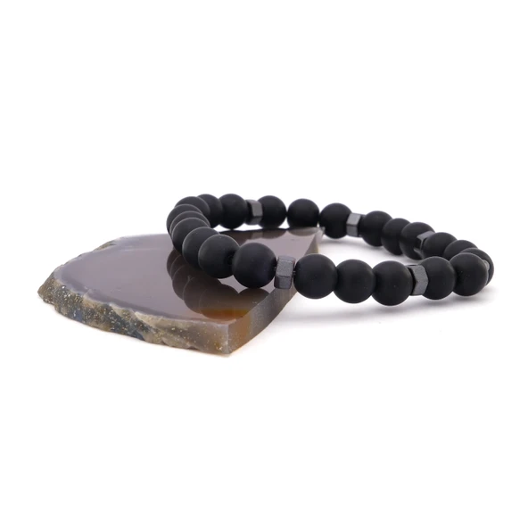 Hematit ve Oniks Doğal Taş Erkek Bileklik EBLK-476 - 3