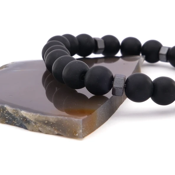 Hematit ve Oniks Doğal Taş Erkek Bileklik EBLK-476 - 4
