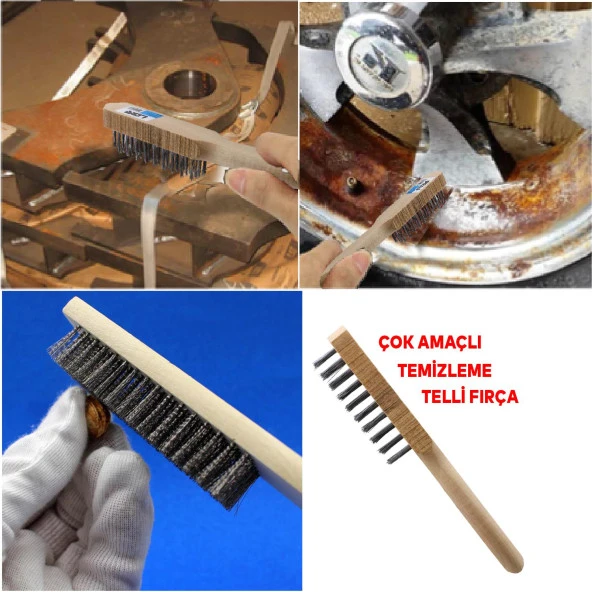 Tel Fırça Ahşap Saplı Kir Pas Mangal Barbekü Izgara Çok Amaçlı Temizleme Fırçası No 5 - 3