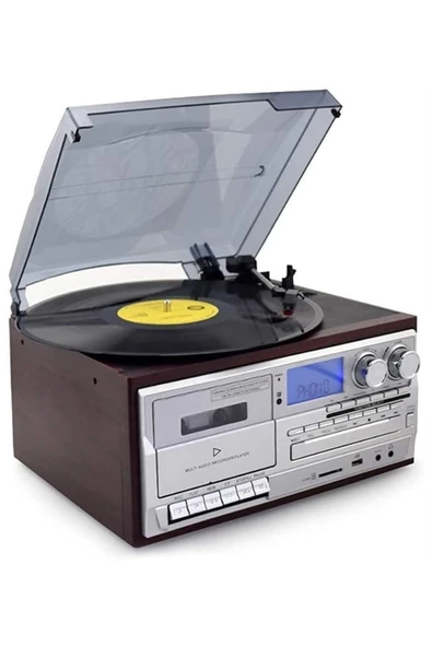 Knstar KN-110 Kahverengi Bluetooth Kumandalı Cdli Kaset USB Radyo 33-45-78 Plaklar Çalar Pikap ürün görseli