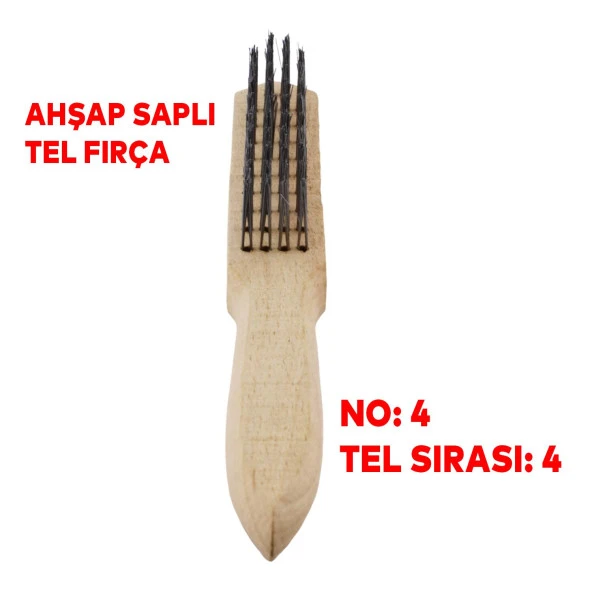 Tel Fırça Ahşap Saplı Kir Pas Mangal Barbekü Izgara Çok Amaçlı Temizleme Fırçası No 4 - 4