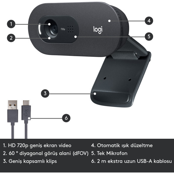 Logitech C505 960-001364 Mikrofonlu Webcam - 6
