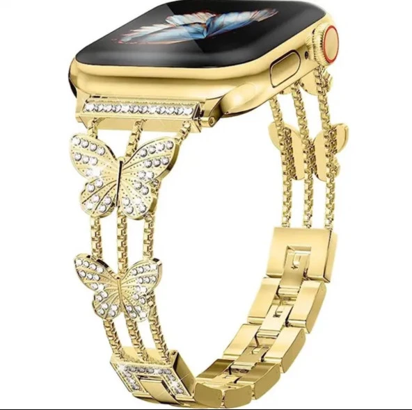 Apple Watch Seri 2/3/4/5/6/7/8/9/se 42 44 45 49 mm Uyumlu Metal Ayarlanabilir Kelebekli Kordon - 2