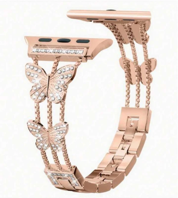 Apple Watch Seri 2/3/4/5/6/7/8/9/se 42 44 45 49 mm Uyumlu Metal Ayarlanabilir Kelebekli Kordon - 4