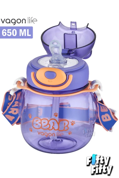 Vagonlife Pipetli 720 ML Boyun Askılı Çocuk Su Matarası 5 Farklı Renk-FFVGN2026-720ML - 6