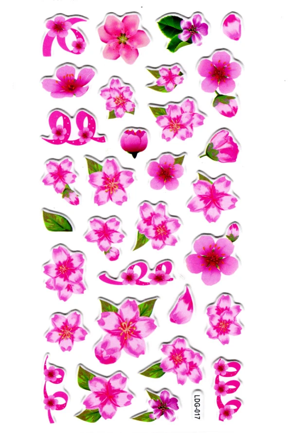 Sticker Kabartmalı Stiker Defter, Planlayıcı Etiket (Ldg017)-17x9 cm - Pembe Çiçekler