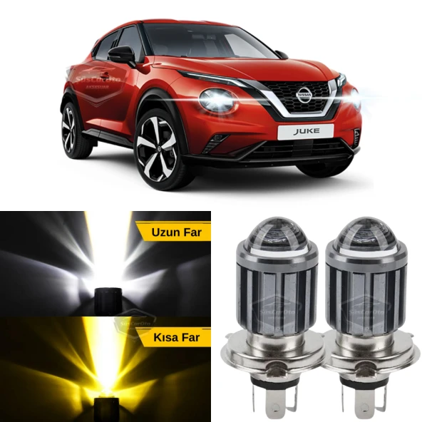 Nissan Juke 2010-2014 Makyajsız Kasa Uyumlu Mercekli Far Ampulü Led Xenon Çift Renk Sarı-Beyaz Far Şimşek Etkili CSP Led Lamba Uzun Kısa 2 Adet Takım