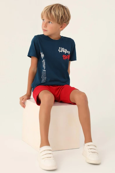 U.S. Polo Assn. 1751 Lisanslı Clothing Lacivert Erkek Çocuk Bermuda Takım - 3