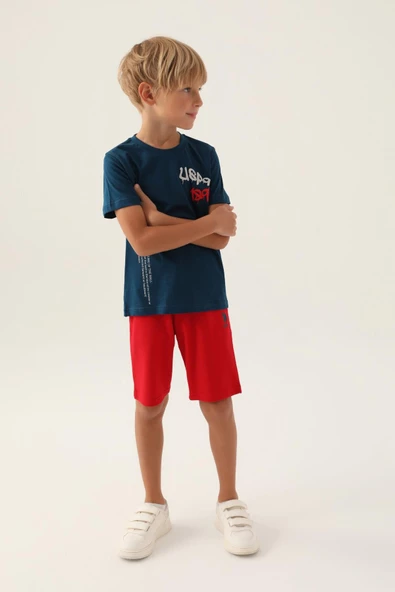 U.S. Polo Assn. 1751 Lisanslı Clothing Lacivert Erkek Çocuk Bermuda Takım - 2